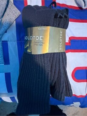 Gold Toe Black Ribbed Crew Socks - Single Pair
